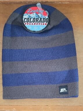 Zephyr Blue and Brown Striped Beanie